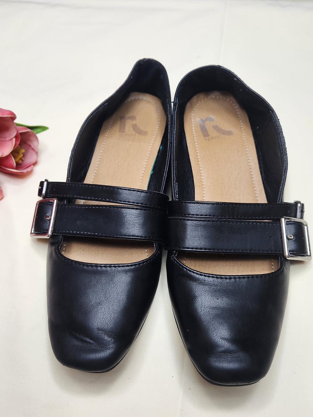 Report Women's Plume Black Double Strap Mary Jane Flats Buckle Shoes Size 6.5 M